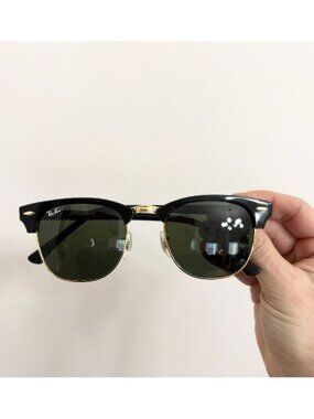 NEW Clubmaster Ray Ban ORB3016 Black on Gold Green Lens Sunglasses w/ Box